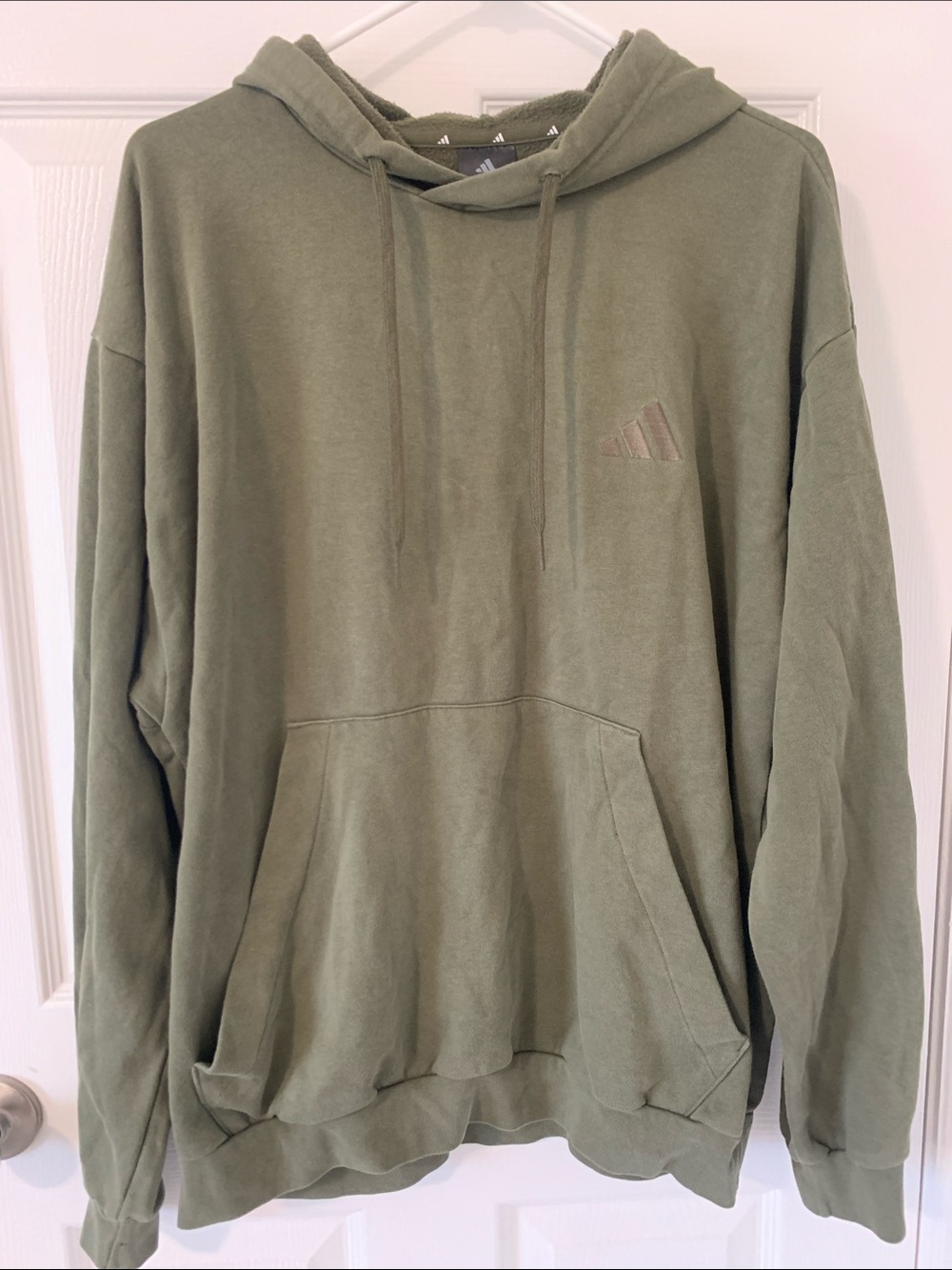 adidas Olive Green Pullover Hoodie with Subtle Logo
